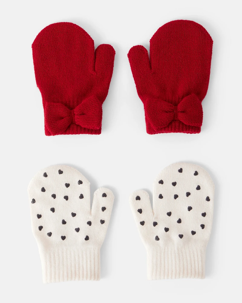 Toddler Girl 2-Pack Heart & Bow Winter Gloves - Red/Cream