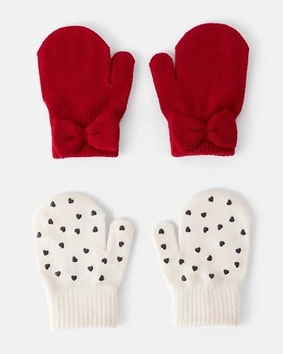Toddler Girl 2-Pack Heart & Bow Winter Gloves - Red/Cream