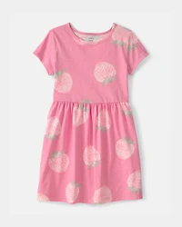 Girls Strawberry Short-Sleeve Dress - Pink