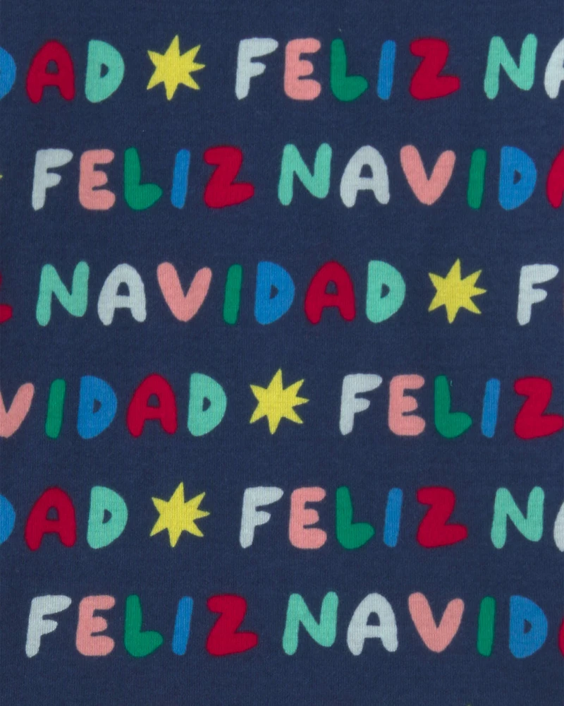 Kids 2-Piece 'Feliz Navidad' Christmas 100% Cotton Snug Fit Pajama Set - Navy Blue