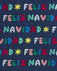 Kids 2-Piece 'Feliz Navidad' Christmas 100% Cotton Snug Fit Pajama Set - Navy Blue