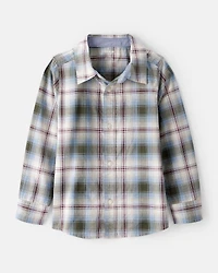 Boys Plaid Cotton Long-Sleeve Button-Down Shirt - Blue