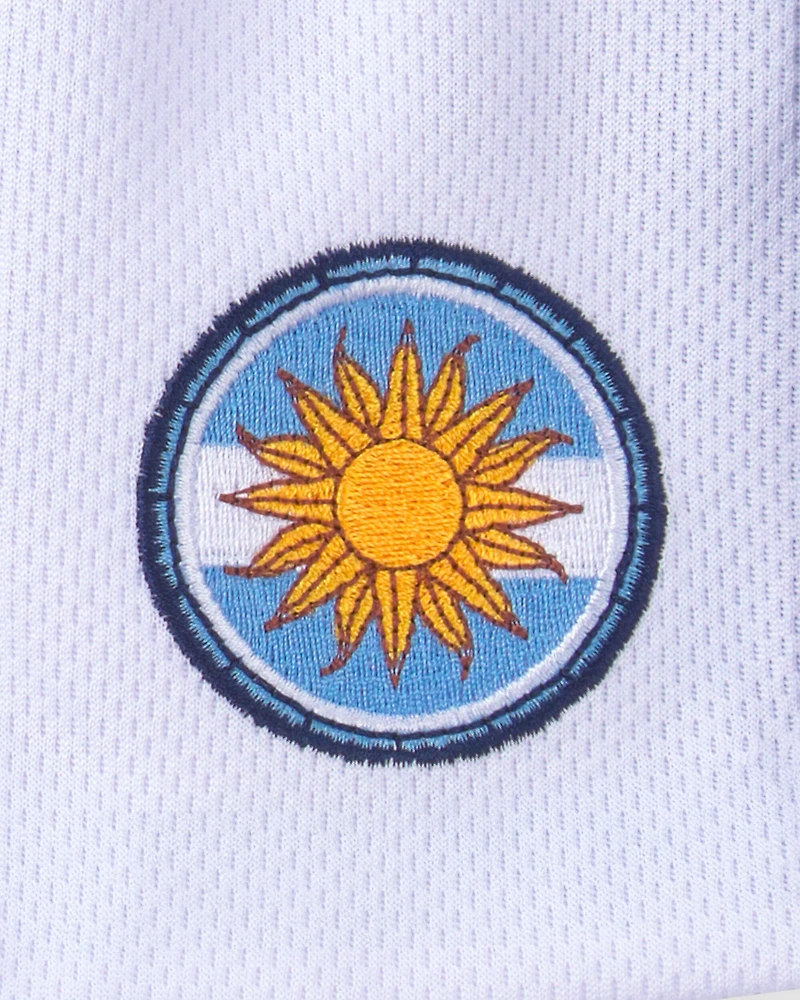 Kids Umbro Argentina Mesh Soccer Shorts - Light Blue/White