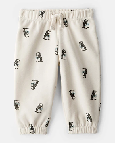 Baby Boy DayDream Fleece Penguin Print Pants - Cream