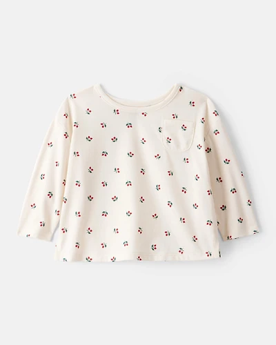 Baby Girl Holly Berry Print Cotton Long-Sleeve Top - Cream