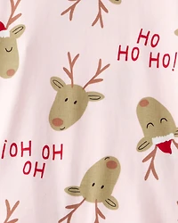Adult Reindeer 100% Cotton Snug Fit 2-Piece Pajamas - Pink