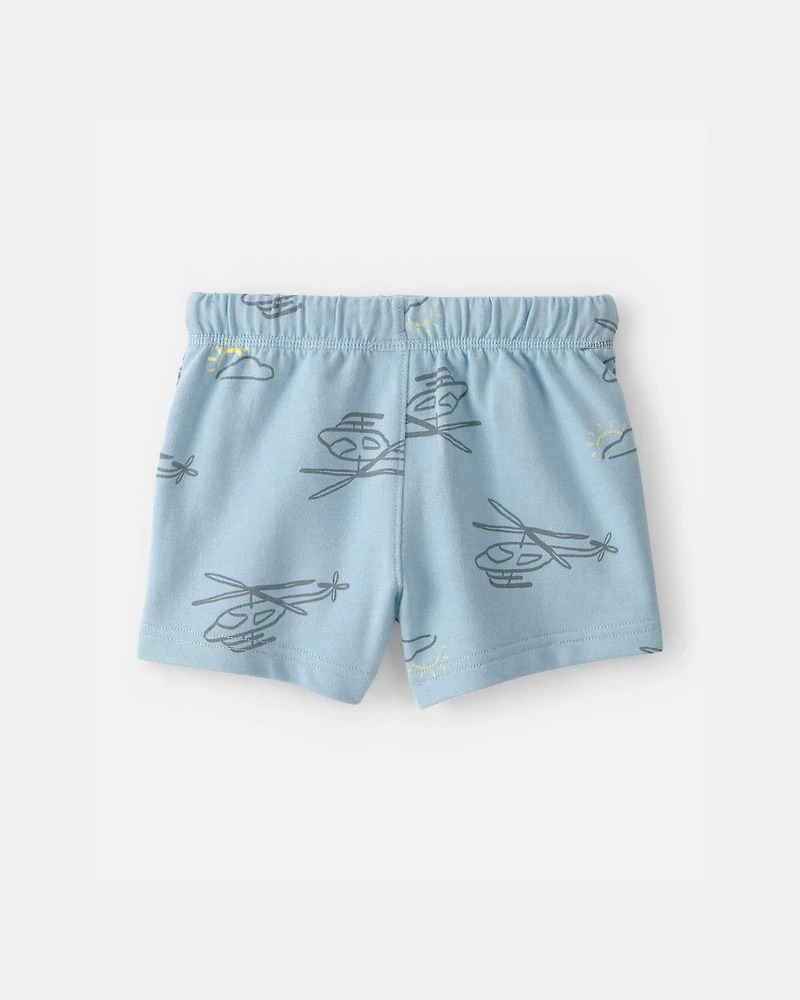 Baby Boy Helicopter French Terry Shorts - Blue