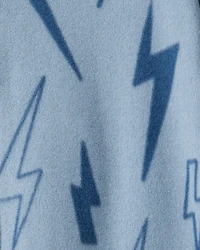 Boys Lightning Print Fleece Long-Sleeve Loose Fit 1-Piece Pajamas - Blue