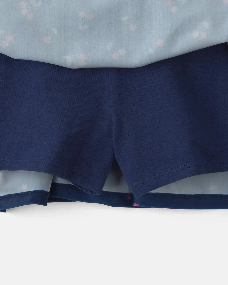 Girls Floral Active Skort - Navy