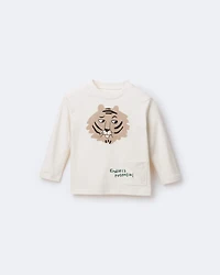 Toddler 'Endless Potential' Tiger Long-Sleeve Pocket Graphic Tee - Cream