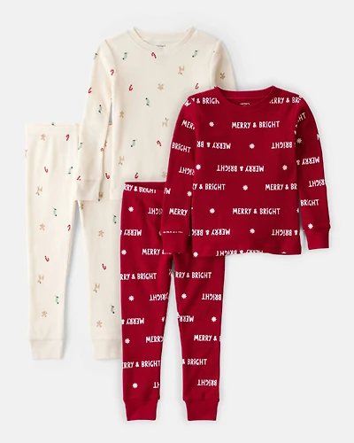 Baby Christmas Cotton Snug Fit 4-Piece Pajamas - Red/White
