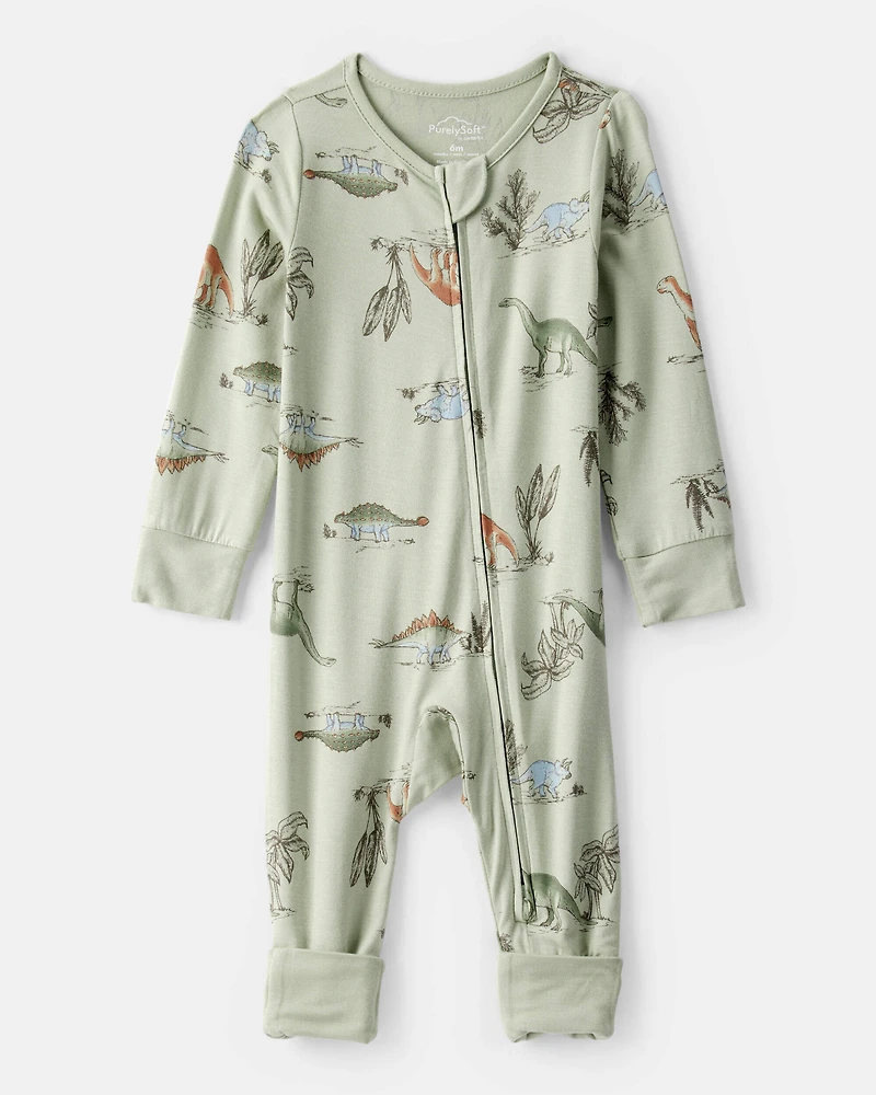 Baby Boy Dinosaur Print PurelySoft Long-Sleeve Sleep & Play Pajamas - Green