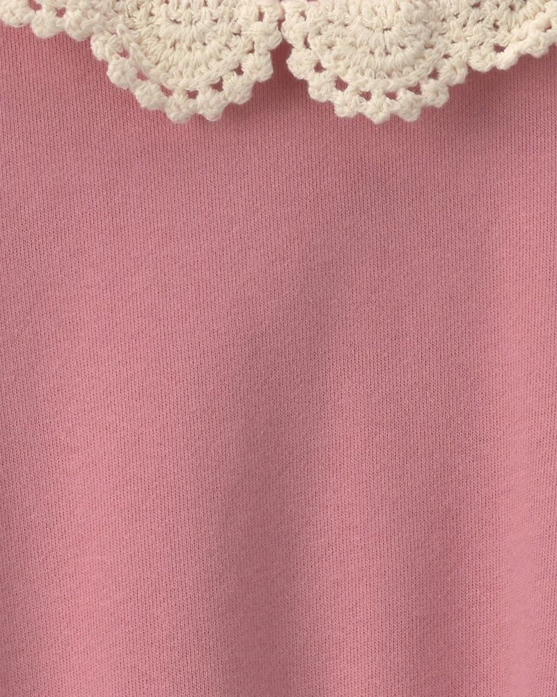 Girls Floral Collar French Terry Pullover Sweatshirt