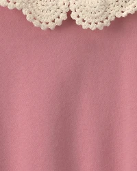 Girls Floral Collar French Terry Pullover Sweatshirt