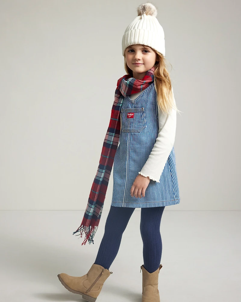 Toddler Girl Hickory Stripe Knit-Like Denim Jumper Set - Blue/Cream