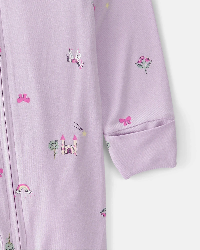Baby Girl Fairytale 2-Way Zip PurelySoft Sleep & Play Pajama - Purple