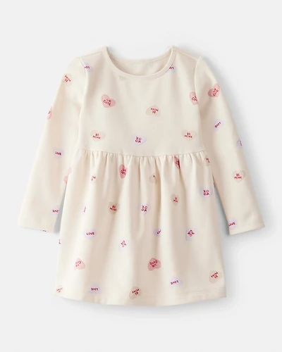 Toddler Girl DayDream Fleece Valentine's Day Heart Dress - Ivory