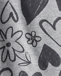 Baby Girl Heart Print Long-Sleeve Top - Grey