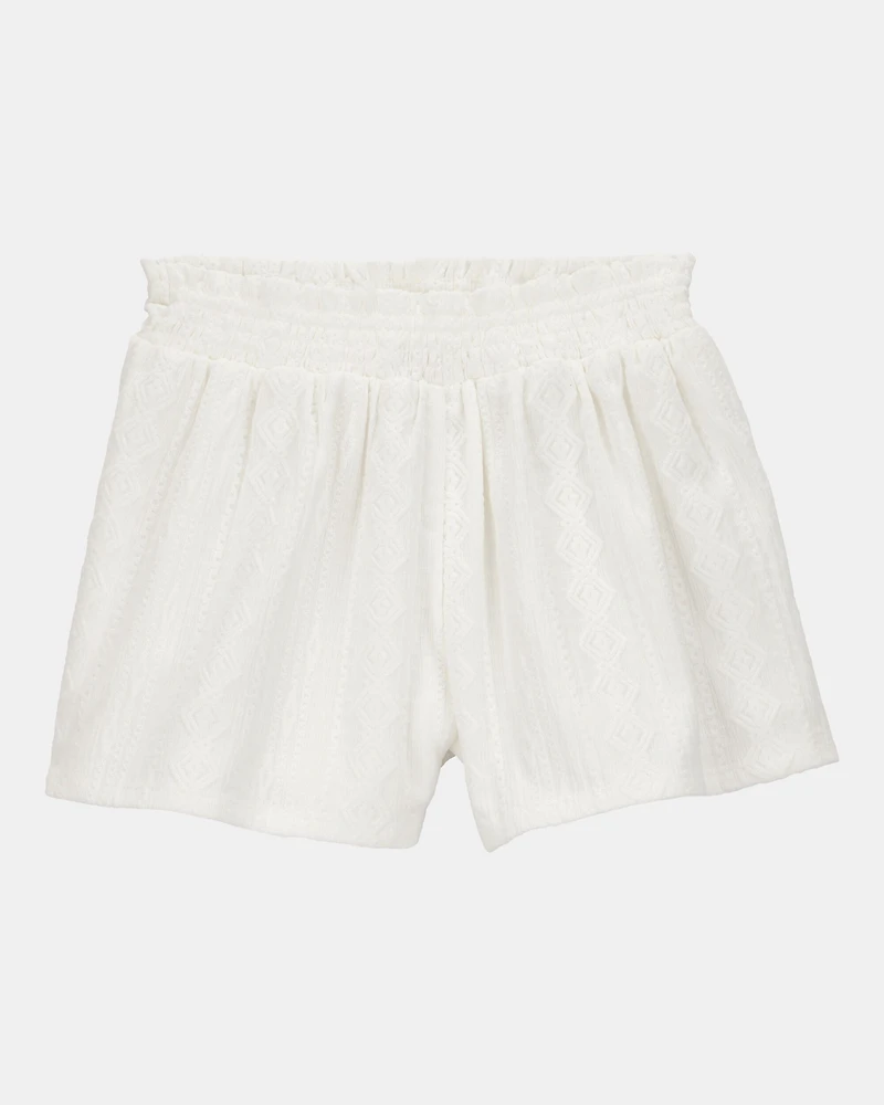 Kid Pull-On Smocked Shorts - Cream