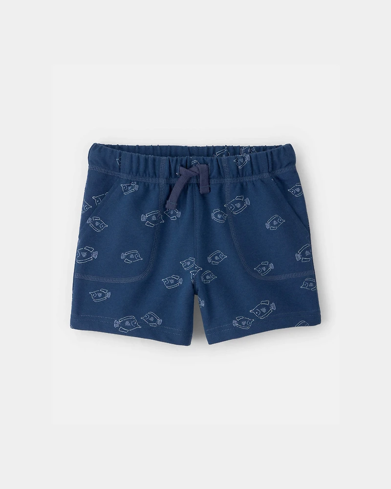 Toddler Boy Fish French Terry Shorts - Blue