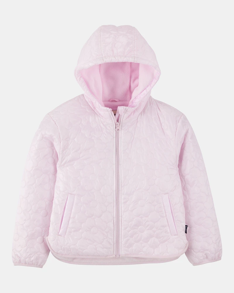 Girls Floral Quilted Midweight Jacket - Pink