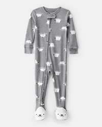 Baby Boy Polar Bear Cotton Snug Fit 2-Way Zip Footie 1-Piece Pajamas - Grey