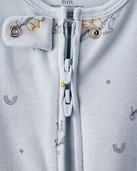 Baby Girl Unicorn Star Print 100% Cotton Long-Sleeve 2-Way Zip Sleep & Play Pajamas - Blue