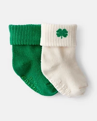 Baby 2-Pack St. Patrick's Day Shamrock Ankle Socks - Green/White