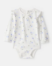 Baby Girl Butterfly Print Long-Sleeve Bodysuit - Ivory