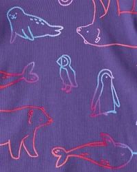 Toddler Girl Polar Bear & Penguin 100% Cotton Snug Fit 4-Piece Pajamas - Purple