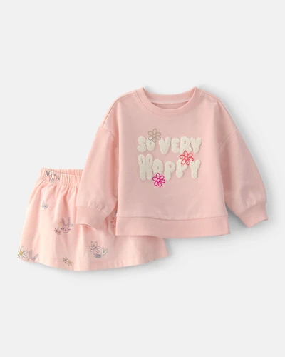 Baby Girl 2-Piece Easter 'So Very Hoppy' French Terry Top & Skort Set - Pink