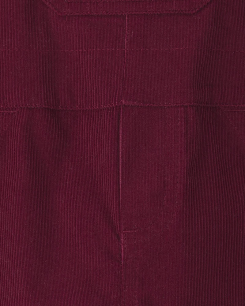 Baby Boy 2-Piece Holiday Corduroy Long-Sleeve Overall Set - Burgundy/Grey