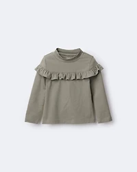 Toddler Girl Mock Neck Ruffle Top - Olive