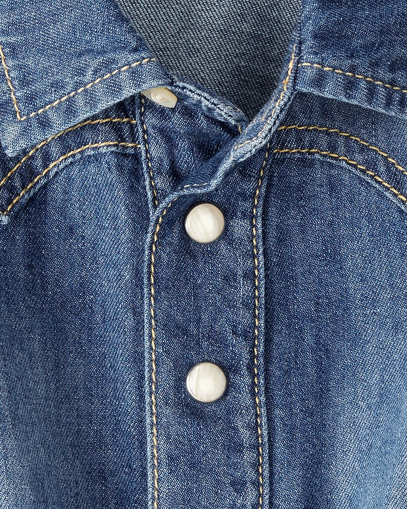 Baby Girl Cotton Denim Long-Sleeve Dress - Blue