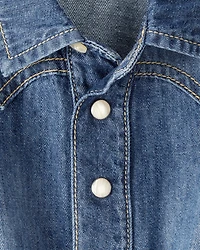 Baby Girl Cotton Denim Long-Sleeve Dress - Blue