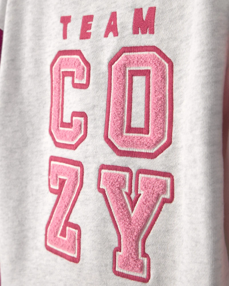 Toddler Girl 'Team Cozy' French Terry Pullover Sweatshirt - Grey/Pink/Purple