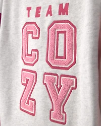 Toddler Girl 'Team Cozy' French Terry Pullover Sweatshirt - Grey/Pink/Purple