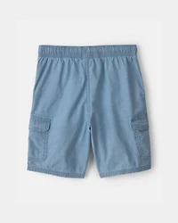 Boys Chambray Cargo Shorts - Light Wash