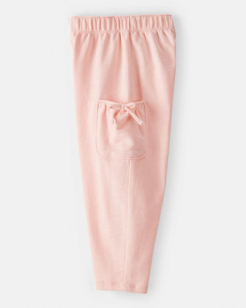 Toddler Girl Bow Pocket French Terry Pants - Coral