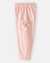 Toddler Girl Bow Pocket French Terry Pants - Coral