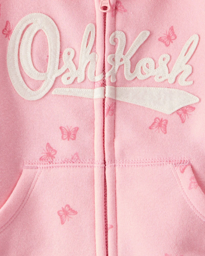 Baby Girl 2-Piece DayDream Fleece Butterfly Print Hooded Zip-Up Jacket & Joggers Set - Pink
