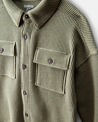 Toddler Boy Long-Sleeve Waffle Knit Utility Shirt - Green