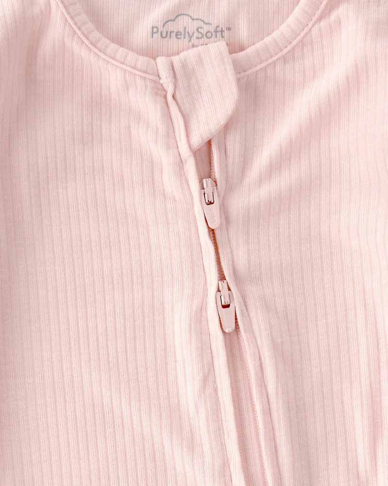Baby Girl 2-Way Zip PurelySoft Sleep & Play Pajama - Light Pink