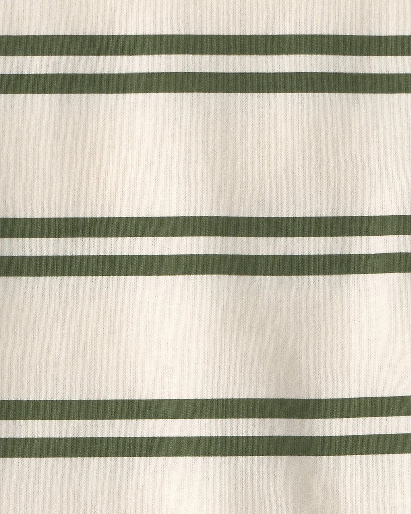 Toddler Boy Striped T-Shirt - Cream/Olive Green