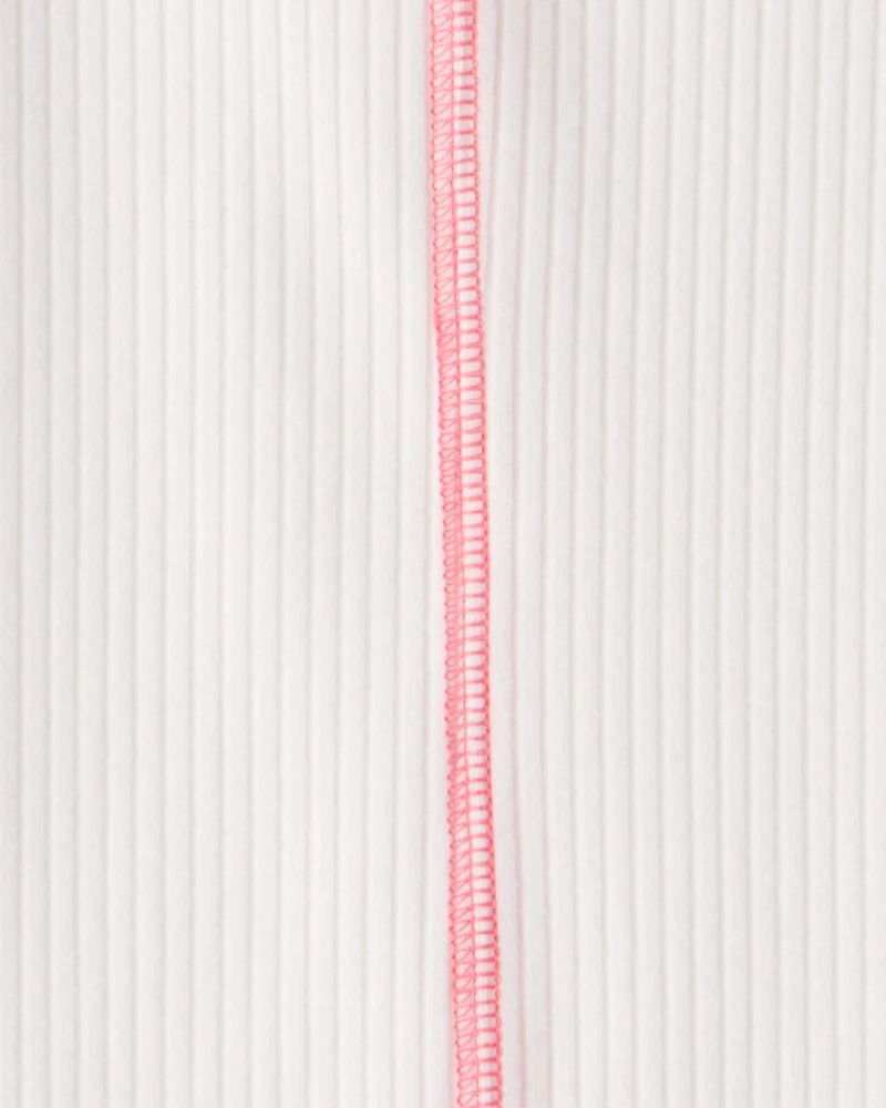 Girls 2-Piece Active Rib Top & Flare Pants Set - White/Pink