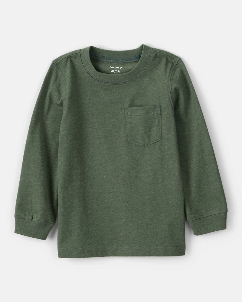 Toddler Boy Long-Sleeve Pocket Tee - Dark Green