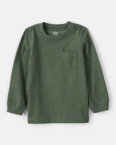 Toddler Boy Long-Sleeve Pocket Tee - Dark Green