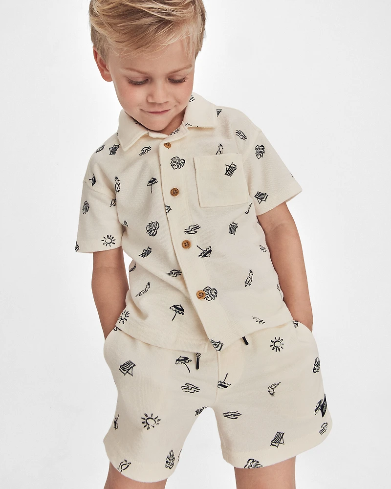 Boys Beach Button-Down Shirt - Ivory