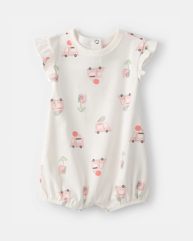 Baby Girl Ice Cream Truck Short-Sleeve Romper - White