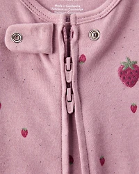 Baby Girl Strawberry Print 100% Cotton Sleep & Play Pajamas - Pink
